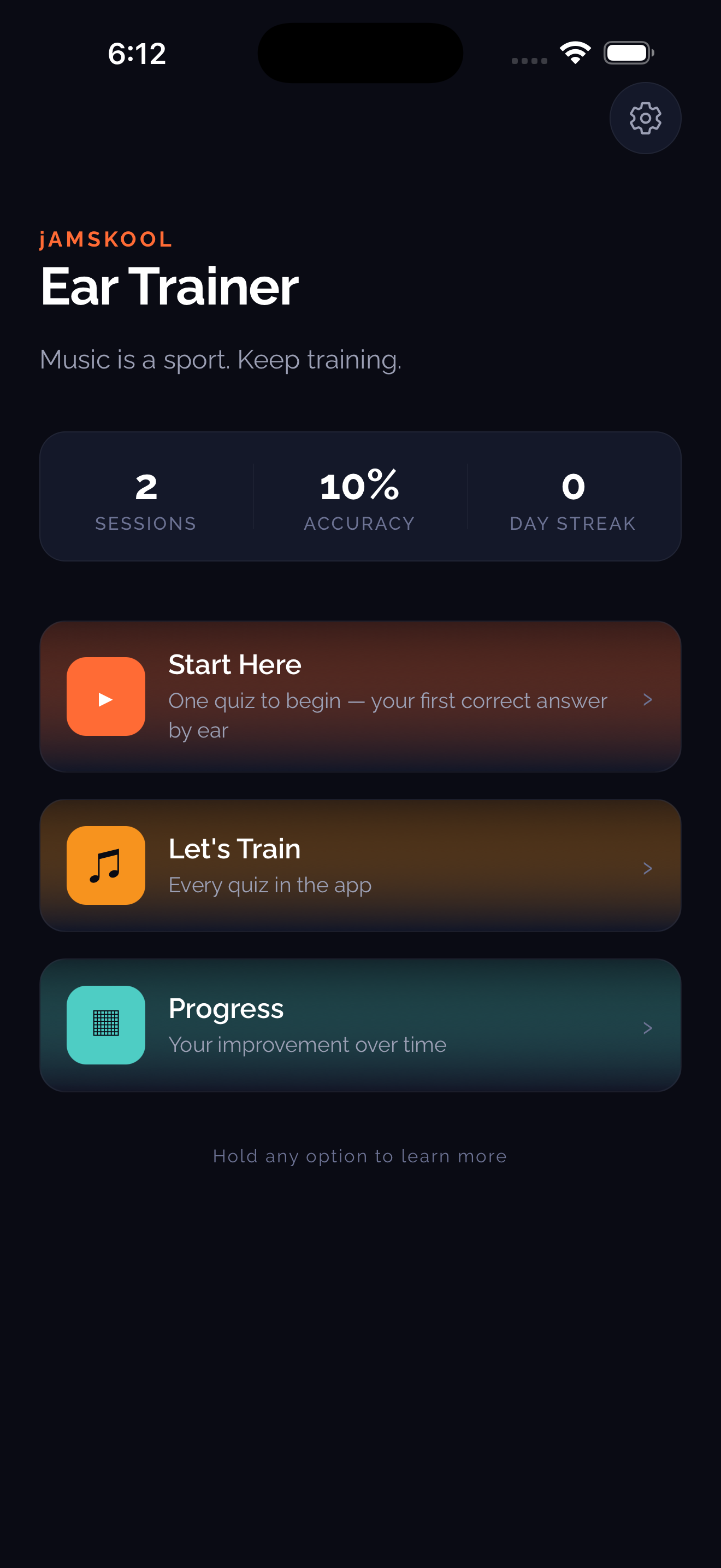 jAMSKOOL Ear Trainer — Home screen